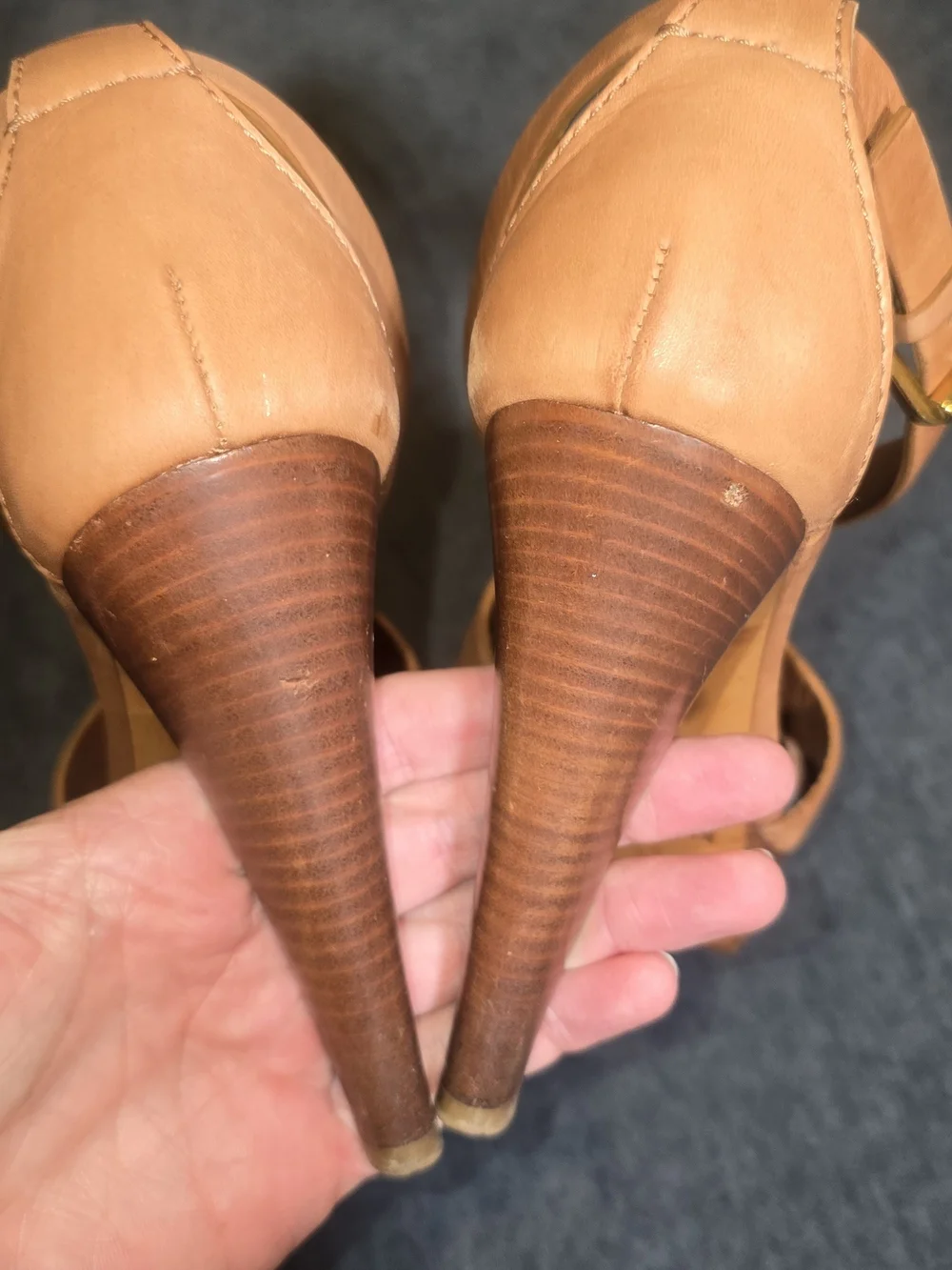 Ralph Lauren Collection Tan Leather Strappy Platform High Heels Sandals Size 8B